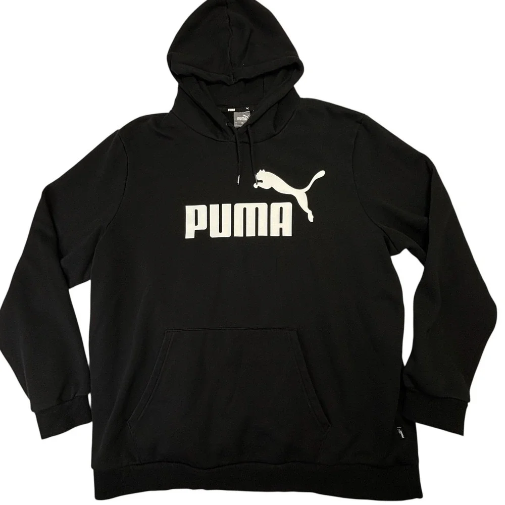 Puma Logo Hoodie Black Pullover Sweatshirt XXL Big Logo Pocket Athletic